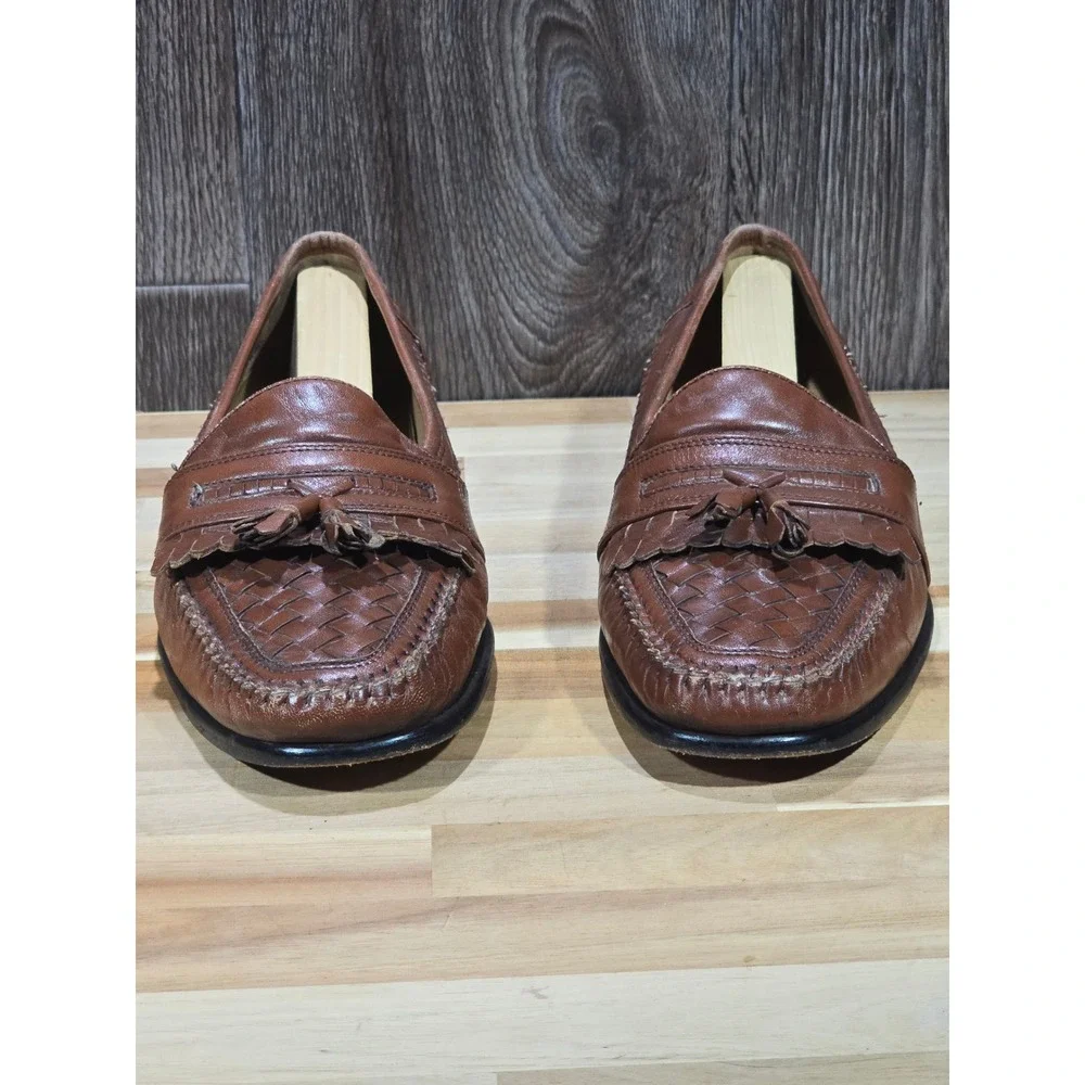 Bass‎ Loafers Woven Leather Tassel Kiltie Slip On 9.5 Brown Dress Shoes Vintage